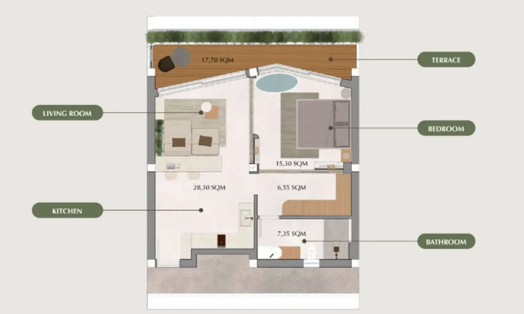 Spacious One-Bedroom 57.50 m² in