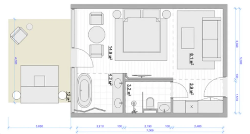 Estudio luminoso con un acogedor balcón de 29,4 m² en