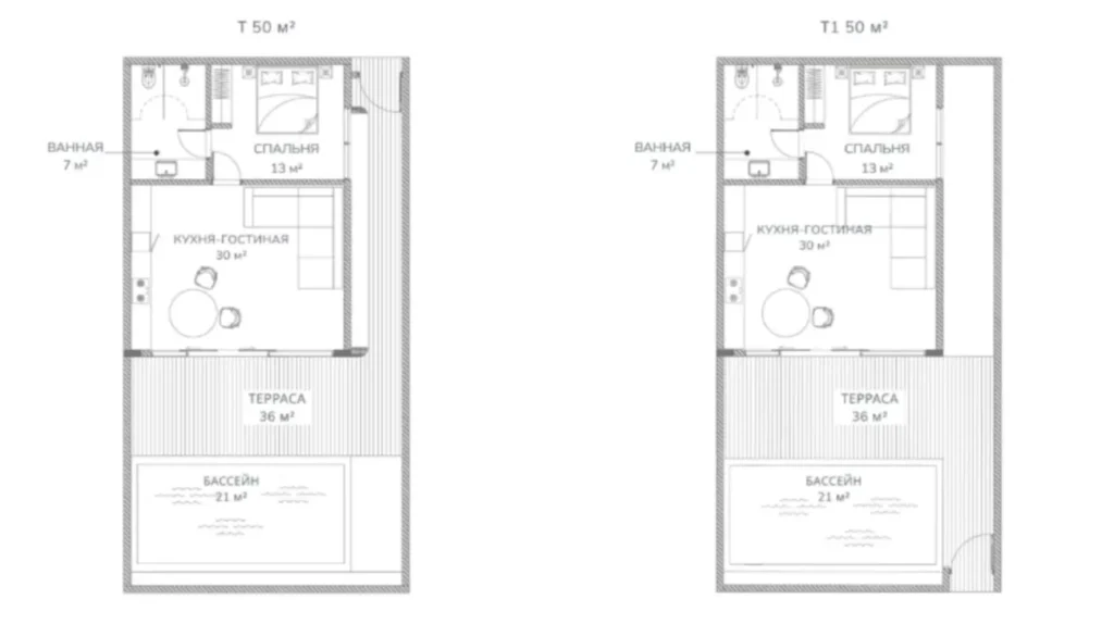Tranquila villa de un dormitorio con piscina de 50 m² en