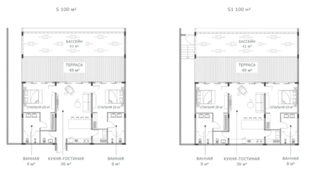 Amplia villa de dos dormitorios con piscina, de 100 m², en