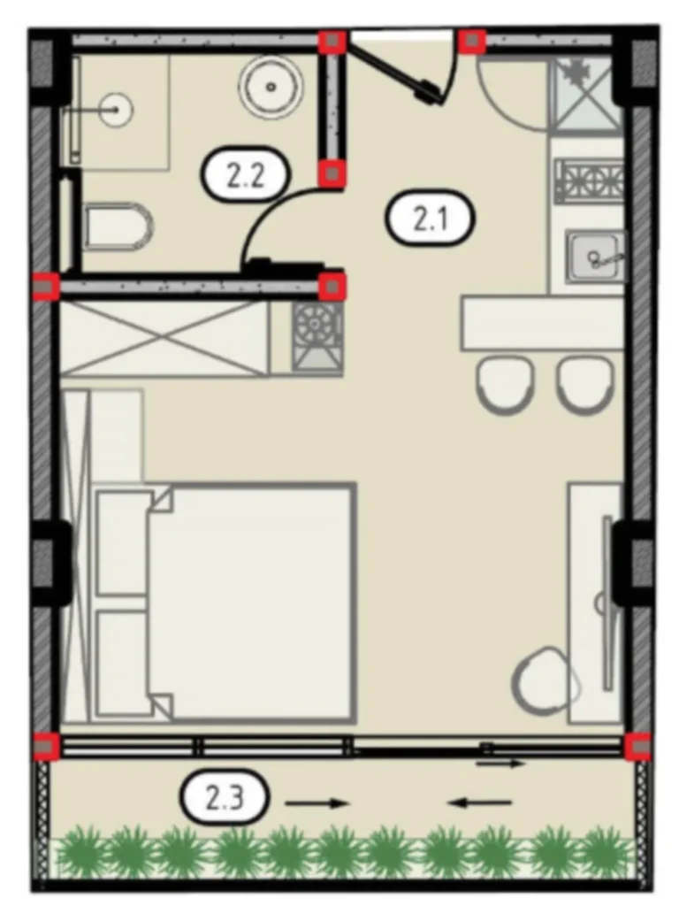 Apartamento Laconic de 1 dormitorio en Pererenan, de 29 m², en