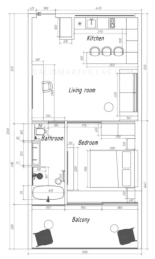 Светлая двухкомнатная квартира в Убуде, площадью 63,9 м², в