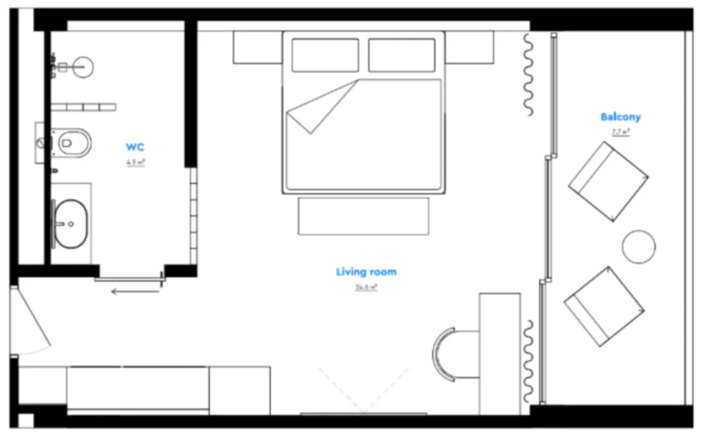 Vibrant 1-Bedroom Lifestyle Apartment 37 m² in