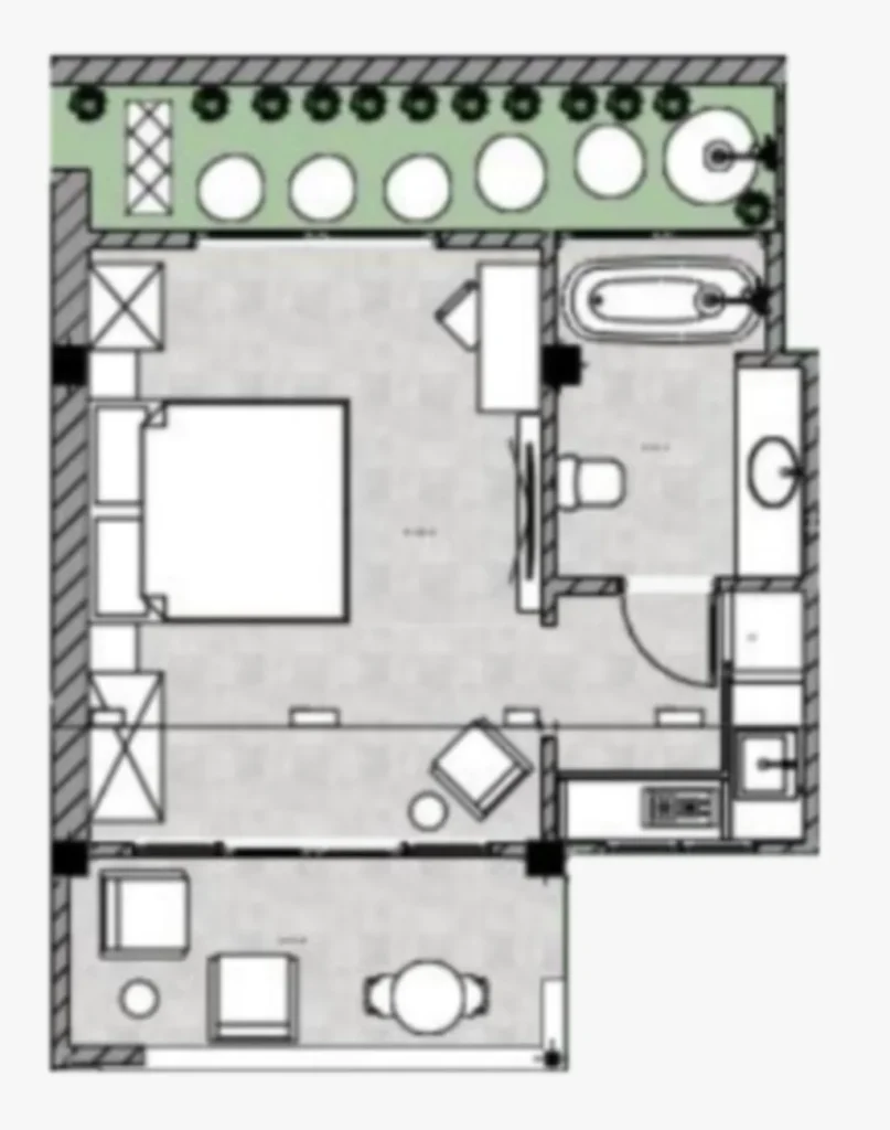 Tranquilo refugio de bienestar de 1 dormitorio, 41,19 m², en